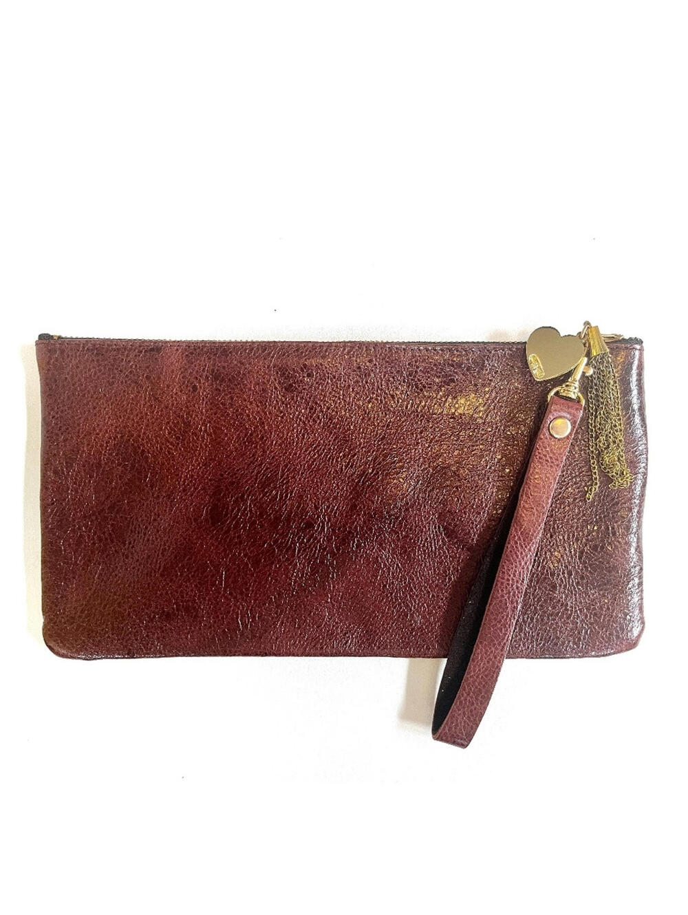 NWT Moss Mills Burgundy Leather Wristlet Clutch Bag Minimalist